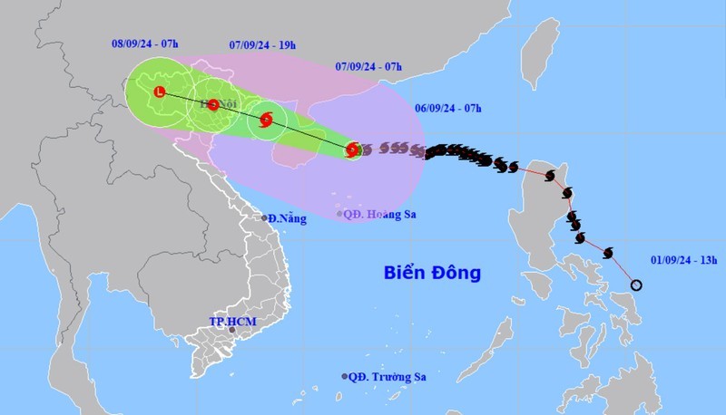 The location and projected path of Yagi. (Source: nchmf.gov.vn)