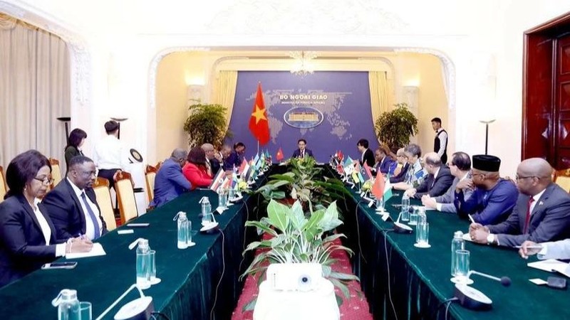 At the meeting between Deputy Minister of Foreign Affairs Do Hung Viet and ambassadors and chargé d'affaires from embassies in Hanoi and non-resident ambassadors from African countries. (Photo: baoquocte.vn)