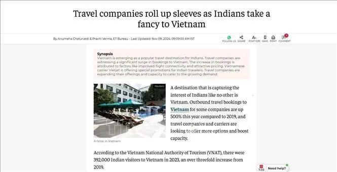 The screenshot of the article on the Economic Times.