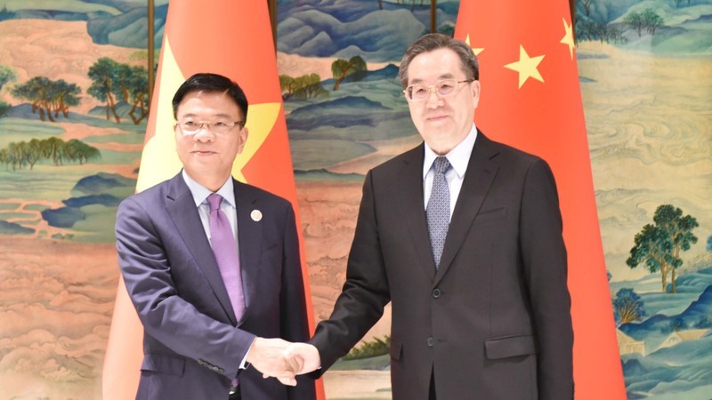 Deputy Prime Minister Le Thanh Long (L) and Vice Premier of China Ding Xuexiang (Photo: VNA)