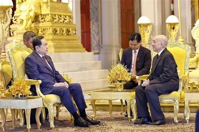 At the meeting between Cambodian King Norodom Sihamoni and Chairman of the Vietnamese National Assembly Tran Thanh Man. (Photo: VNA)