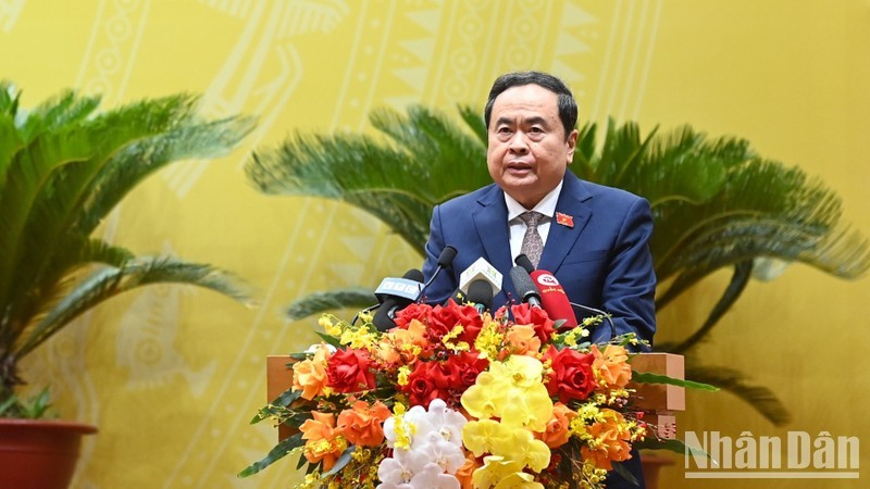 National Assembly Chairman Tran Thanh Man speaks at the 20th meeting of the Hanoi People’s Council for the 2021 – 2026 tenure on December 9. (Photo: Duy Linh)