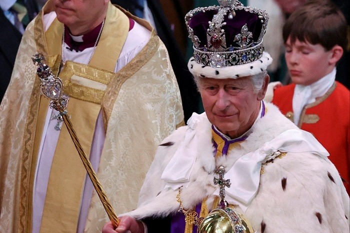 Britain's King Charles departs following his coronation ceremony at Westminster Abbey, in London, Britain. (Photo: Reuters)