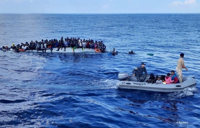 Migrants on a rubber dinghy are pictured during a rescue operation, off the coast of Libya in the Mediterranean Sea, November 13, 2020. Picture taken November 13, 2020. (Photo: Reuters)