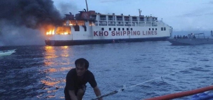 All 120 people onboard a ferry that caught fire at sea in central Philippines on Sunday have been rescued, the coast guard said.