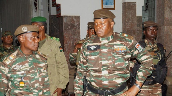 General Abdourahmane Tiani, who was declared as the new head of state of Niger by leaders of a coup, arrives to meet with ministers in Niamey.