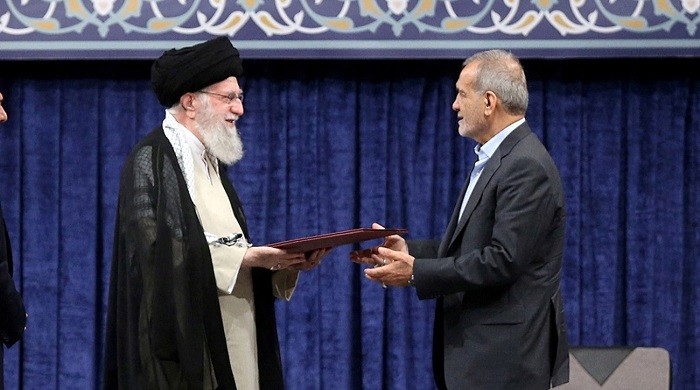 Iran's Supreme Leader Ali Khamenei formally endorsed Masoud Pezeshkian as Iran's ninth president on Sunday. During a ceremony held in the Iranian capital, Khamenei endorsed a decree issued by Interim President Mohammad Mokhber and handed it over to Pezeshkian, officially approving him as the country's next president.