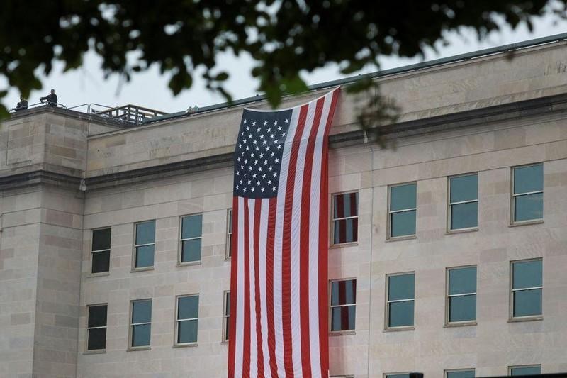 A US flag was hung at the Pentagon in Washington, D.C., USA, on September 11, 2022, during a memorial service for the victims of the 9/11 terrorist attacks. (Photo: Reuters) 