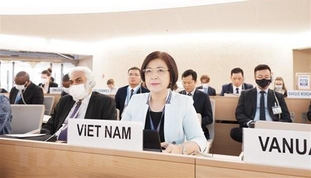 Ambassador Le Thi Tuyet Mai, head of the Permanent Mission of Vietnam to the United Nations (UN), WTO and other international organisations in Geneva, attends the 51st session of the United Nations Human Rights Council. (Photo: VNA)