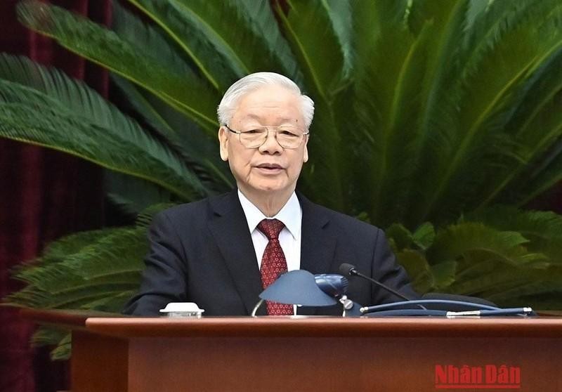 Party General Secretary Nguyen Phu Trong speaks at the conference.