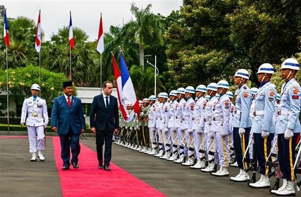 French Defence Minister Sebastien Lecornu (R) and his Indonesian couterpart Prabowo Subianto (Photo: AFP/VNA) 
