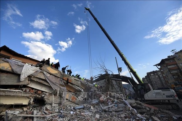 Buildings destroyed after an earthquake in Antakya, Hatay province, Turkey, on February 10, 2023. (Photo: Xinhua/VNA)
