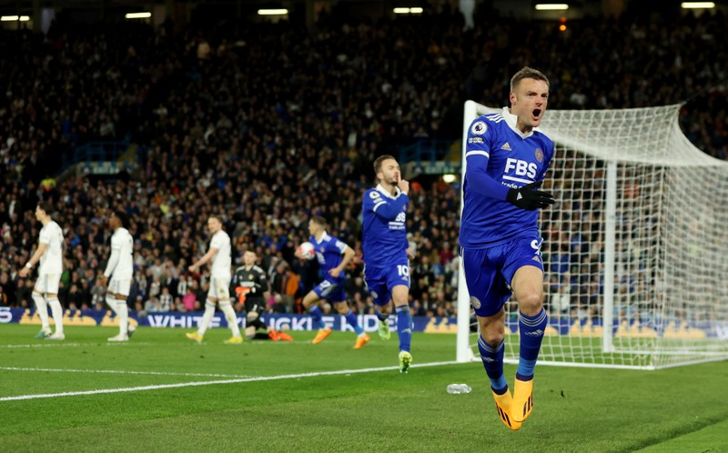 Leicester City's Jamie Vardy celebrates scoring their first goal - Premier League - Leeds United v Leicester City - Elland Road, Leeds, Britain - April 25, 2023. (Photo: Reuters)