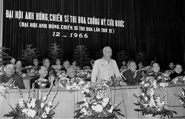 President Ho Chi Minh speaks at a Congress of Heroes and Emulation Soldiers held in Hanoi in December 1966. (File photo: VNA)
