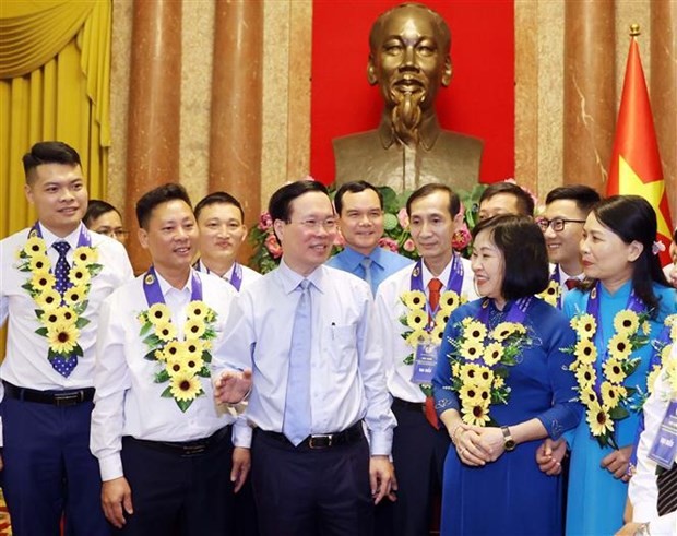 President Vo Van Thuong meets outstanding workers from nationwide in Hanoi on May 13. (Photo: VNA)