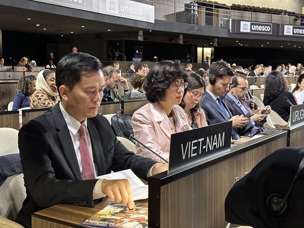 Deputy Foreign Minister and Chairman of the National Commission for UNESCO Ha Kim Ngoc attends the 216th session of the UNESCO Executive Board. (Photo: VNA)