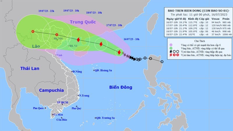The projected path of Talim storm (Photo: nchmf.gov.vn)