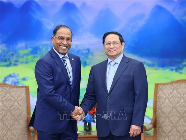 Prime Minister Pham Minh Chinh (R) and Malaysian Minister of Foreign Affairs Senator Zambry Abdul Kadir (Photo: VNA) 