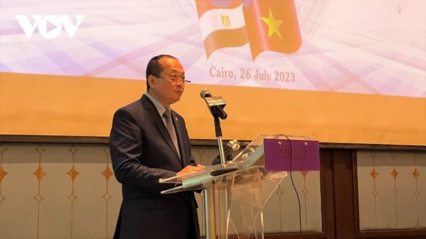 Vietnamese Ambassador to Egypt Nguyen Huy Dung speaks at the ceremony. (Photo: vov.vn)