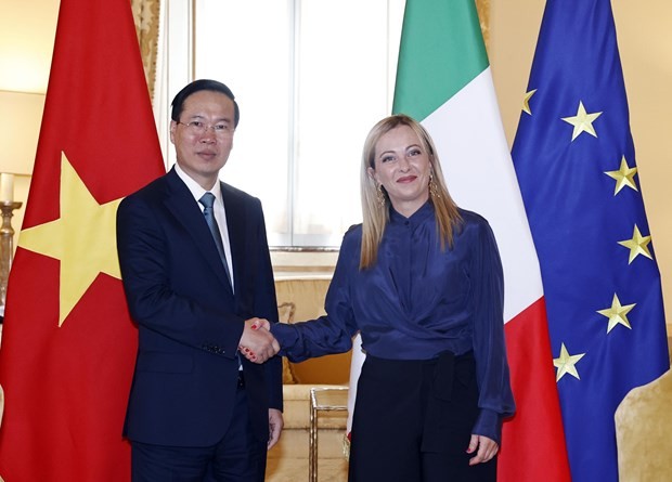 President Vo Van Thuong and Italian PM Giorgia Meloni at the meeting in Rome on July 26 (Photo: VNA)