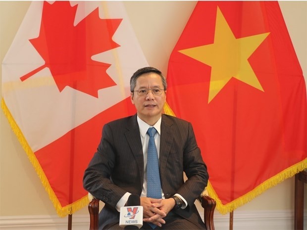 Vietnamese Ambassador to Canada Pham Vinh Quang grants an interview to the Vietnam News Agency. (Photo: VNA)