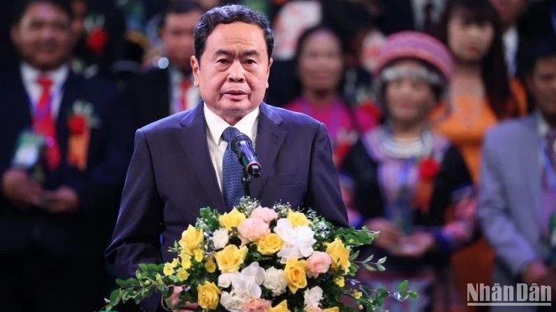 Politburo member and Permanent Vice Chairman of the National Assembly Tran Thanh Man speaks at the ceremony.