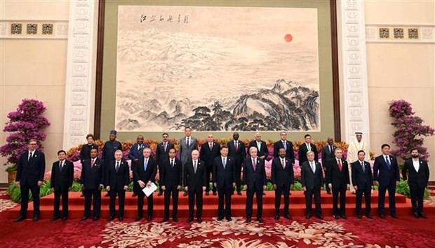 President Vo Van Thuong (3rd from right, front row) and other leaders at the third Belt and Road Forum for International Cooperation (BRF 3) in Beijing on October 18, 2023. (Photo: AFP/VNA).