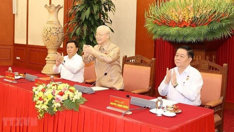 Party General Secretary Nguyen Phu Trong attends the meeting.