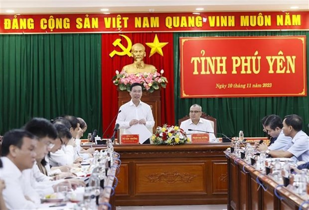 President Vo Van Thuong speaks at the working session. (Photo: VNA)