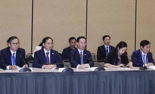 President Vo Van Thuong has a working session with representatives from the US-APEC Business Coalition in San Francisco on November 15. (Photo: VNA)