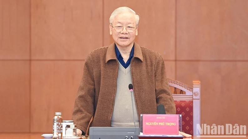 Party General Secretary Nguyen Phu Trong who is also Head of the Central Steering Committee on Prevention and Control of Corruption and Negative Phenomena speaks at the session.