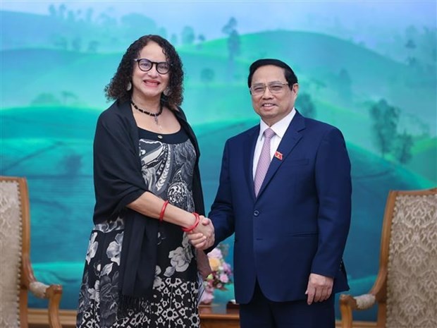 Prime Minister Pham Minh Chinh (R) and Brazilian Minister of Science and Technology Luciana Santos, who is also President of the Communist Party of Brazil. (Photo: VNA)