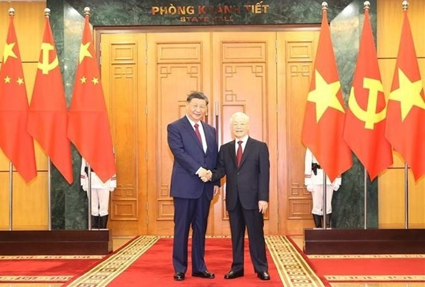 General Secretary of the Communist Party of Vietnam (CPV) Central Committee Nguyen Phu Trong (R) and General Secretary of the Communist Party of China (CPC) Central Committee and President of the People's Republic of China Xi Jinping. (Photo: VNA)