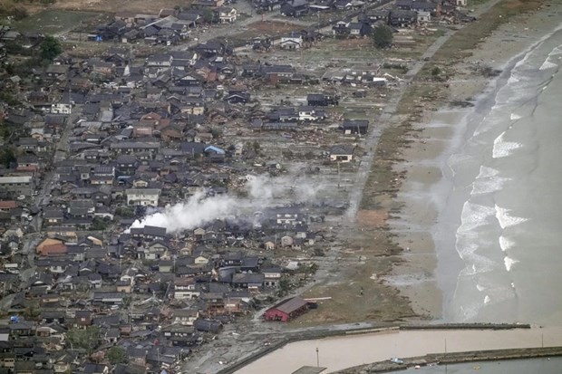 Area affected by tsunami following earthquake in Ishikawa prefecture (Photo: VNA)