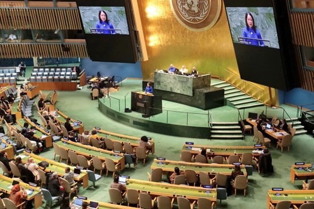 Vice State President Vo Thi Anh Xuan delivers a speech at the opening session of the 68th session of the Commission on the Status of Women (CSW) of the UN Economic and Social Council in New York. (Photo: VNA)