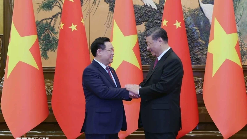 Chairman of the National Assembly of the Socialist Republic of Vietnam Vuong Dinh Hue (L) and General Secretary of the Communist Party of China (CPC) Central Committee and President of the People’s Republic of China Xi Jinping (Photo: VNA)