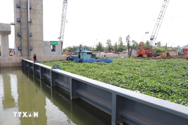 A saline prevention sluice gate in Tien Giang province (Photo: VNA)