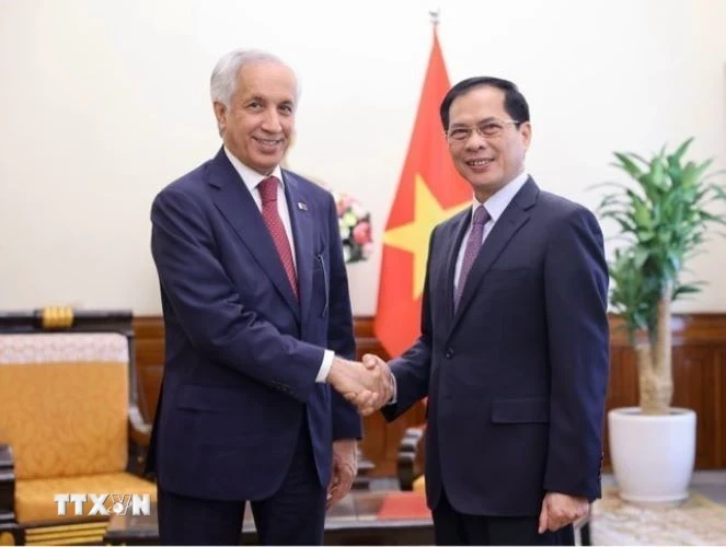 Minister of Foreign Affairs Bui Thanh Son (R) and Qatari Minister of State for Foreign Affairs Soltan Bin Saad Al-Muraikhi (Photo: VNA)