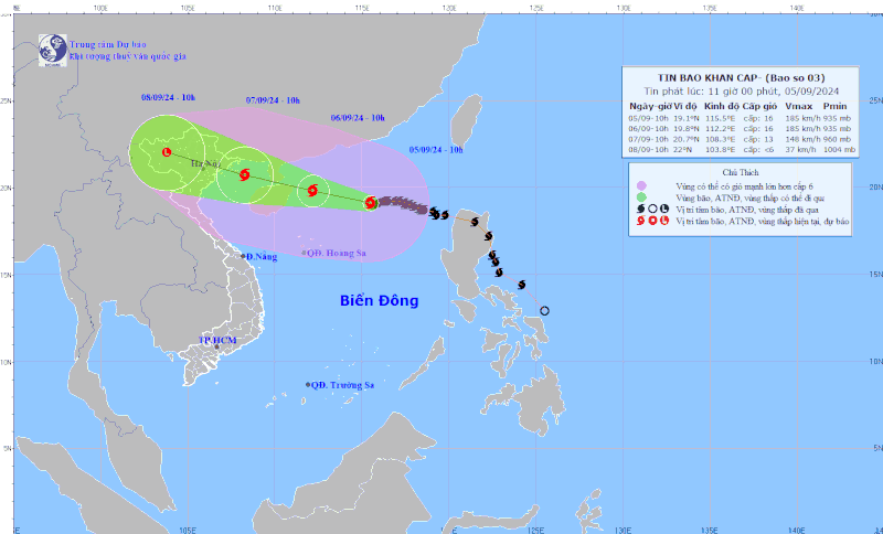 The predicted path of Typhoon Yagi (Source: National Centre for Hydro-Metorological Forecasting)