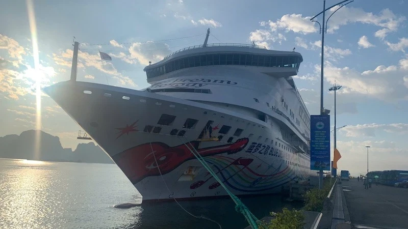 Blue Dream Melody cruise ship arrives at Ha Long International Cruise Port.