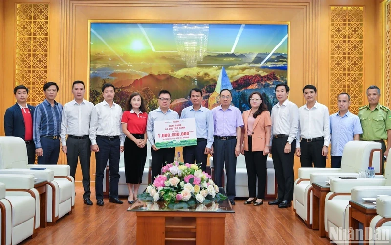 Nhan Dan Newspaper and its partners present Lao Cai with 68,000 trees to overcome the consequences of storm Yagi. (Photo: NDO)