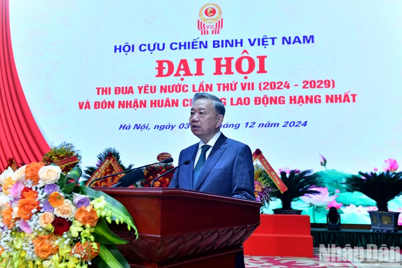 Party General Secretary To Lam speaks at the 7th patriotic emulation congress of the Vietnam War Veterans' Association (VWVA) on December 4. (Photo: NDO)