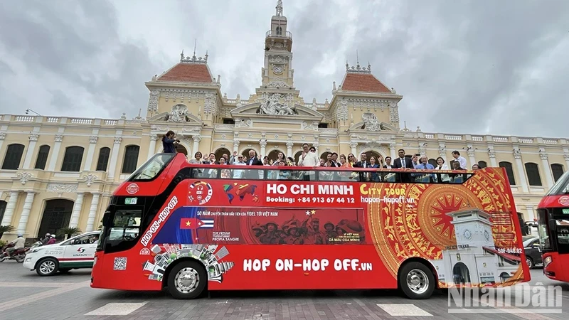 The bus with the image of leader Fidel Castro waving the flag of the National Liberation Front of Southern Vietnam on Hill 241, Quang Tri Province.