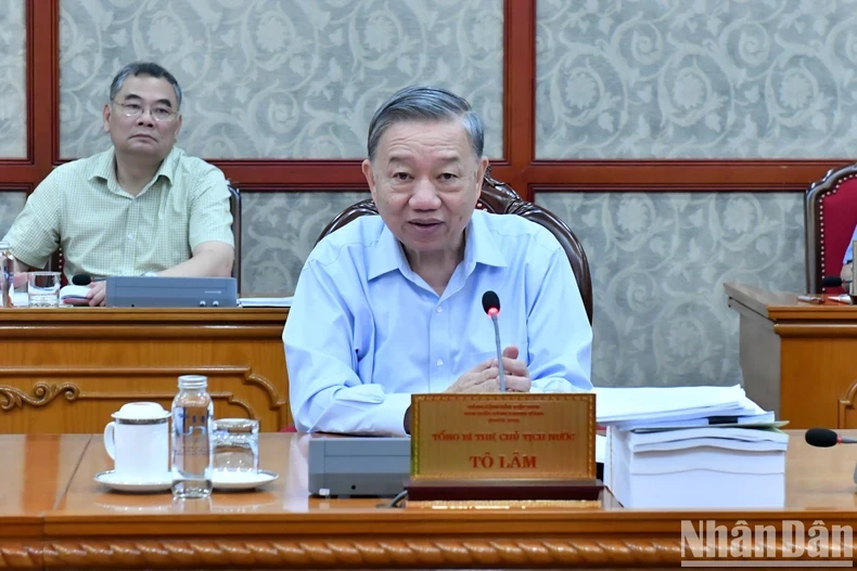 Party General Secretary and State President To Lam speaks at the meeting of the Politburo in Hanoi on August 23. (Photo: NDO)