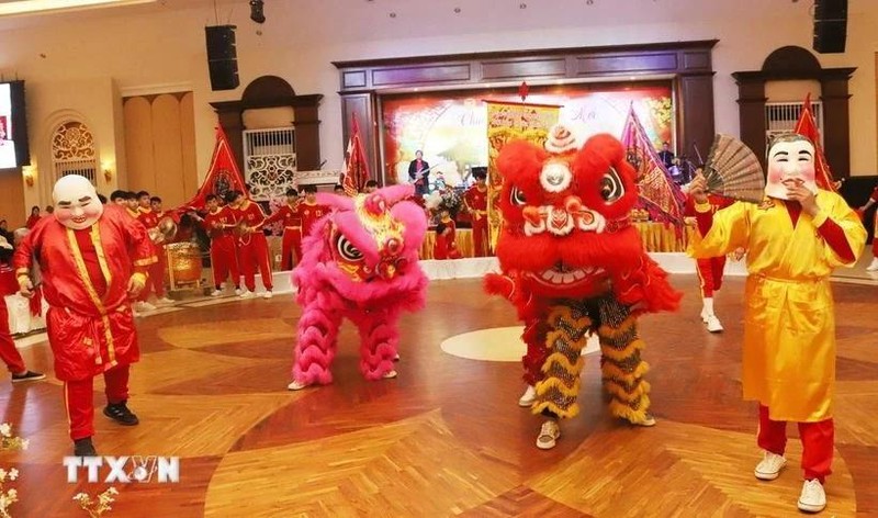 Lion dancing at the programme (Photo: VNA) 