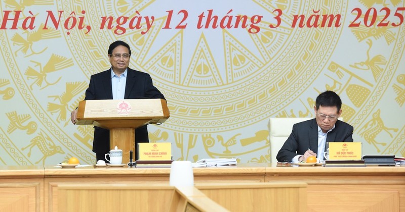 Prime Minister Pham Minh Chinh delivers remarks at the meeting.