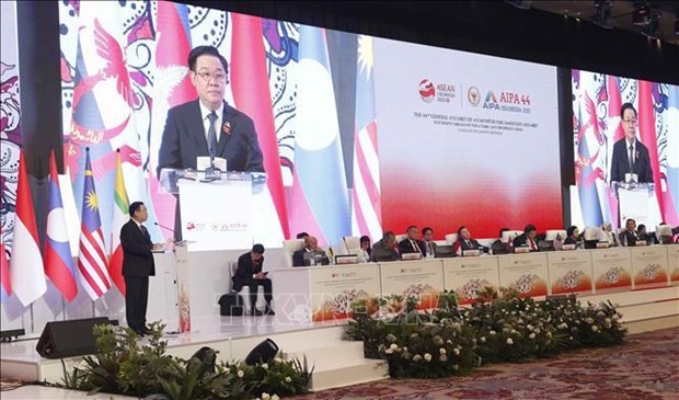 NA Chairman Vuong Dinh Hue addresses the first plenary session of the 44th AIPA General Assembly in Jakarta, Indonesia, in August 2023. (Photo: VNA)