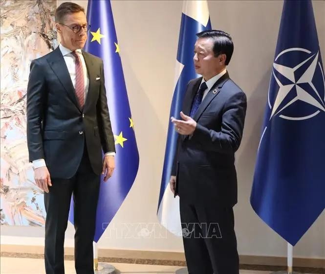 Deputy Prime Minister Tran Hong Ha (R) meets with Finnish President Alexander Stubb in Helsinki on November 28 (Photo: VNA)