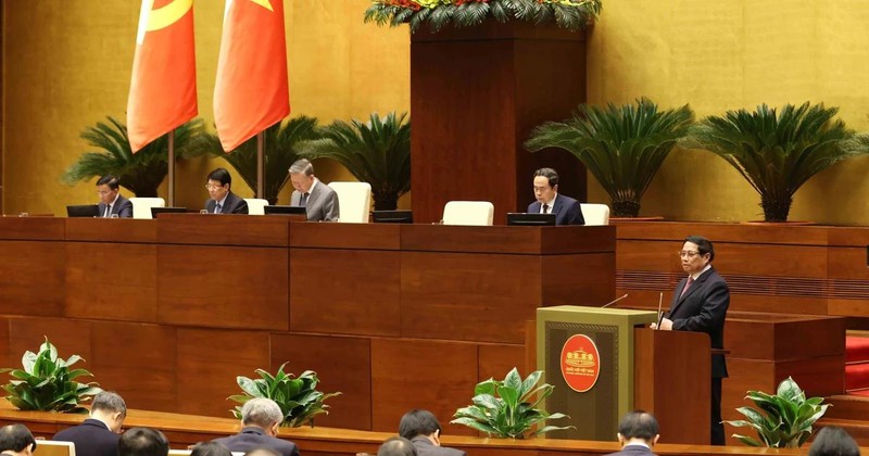 Prime Minister Pham Minh Chinh speaks at the national conference. (Photo: VNA)