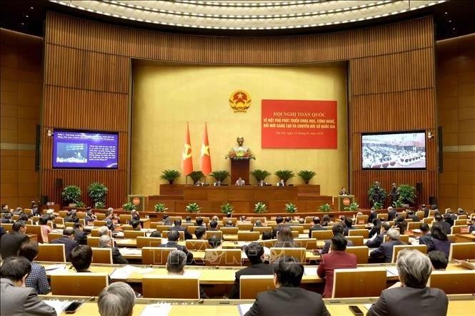 Participants at the national conference held by the Politburo and the Party Central Committee’s Secretariat in Hanoi on January 13 morning. (Photo: VNA)